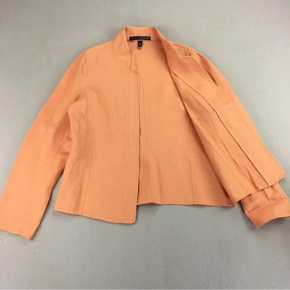 Linda Allard Ellen Tracy Linen Jacket Women's Size 10 Open Front Lined  Salmon - Picture 4 of 13
